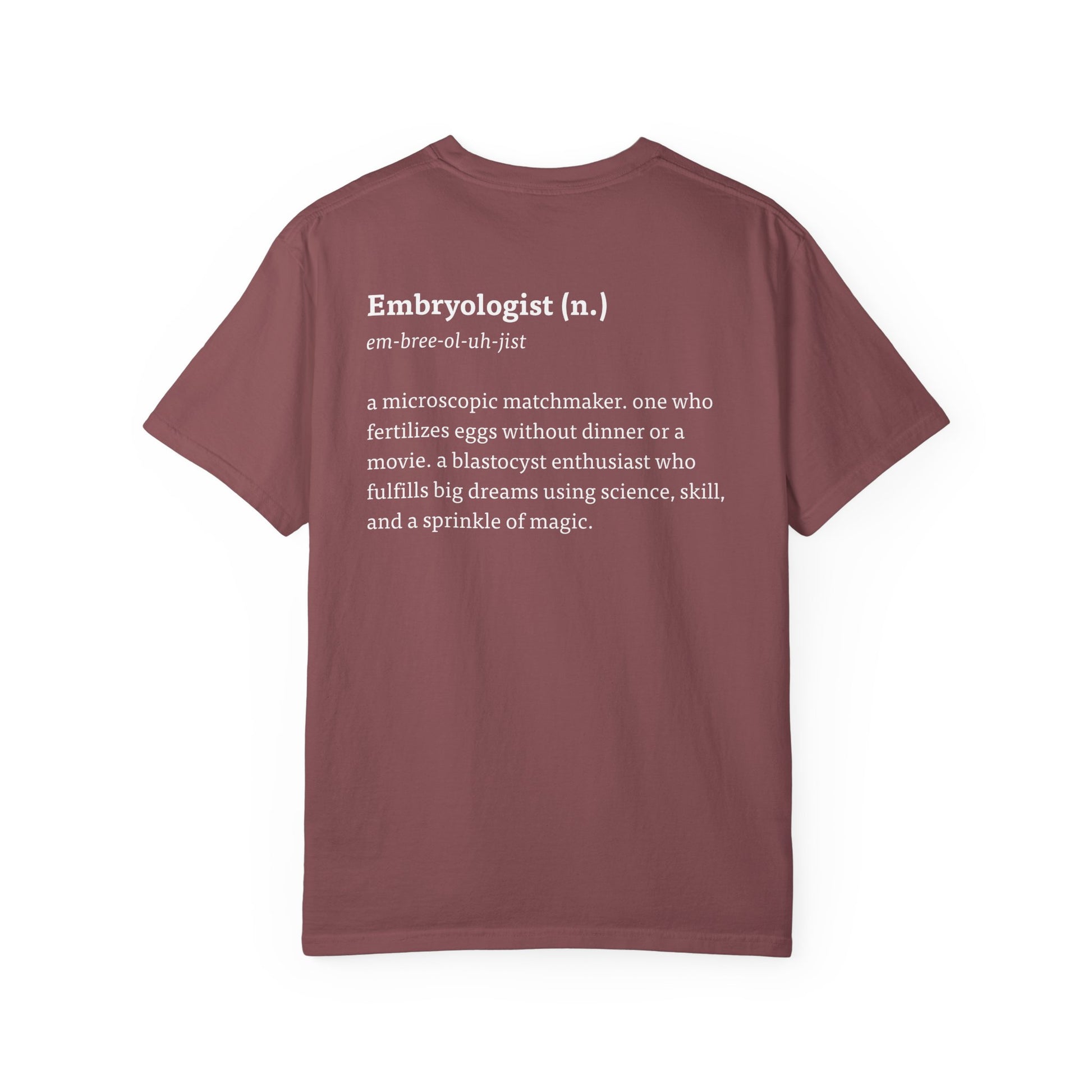 The Embryologist Definition Tee back shown in brick
