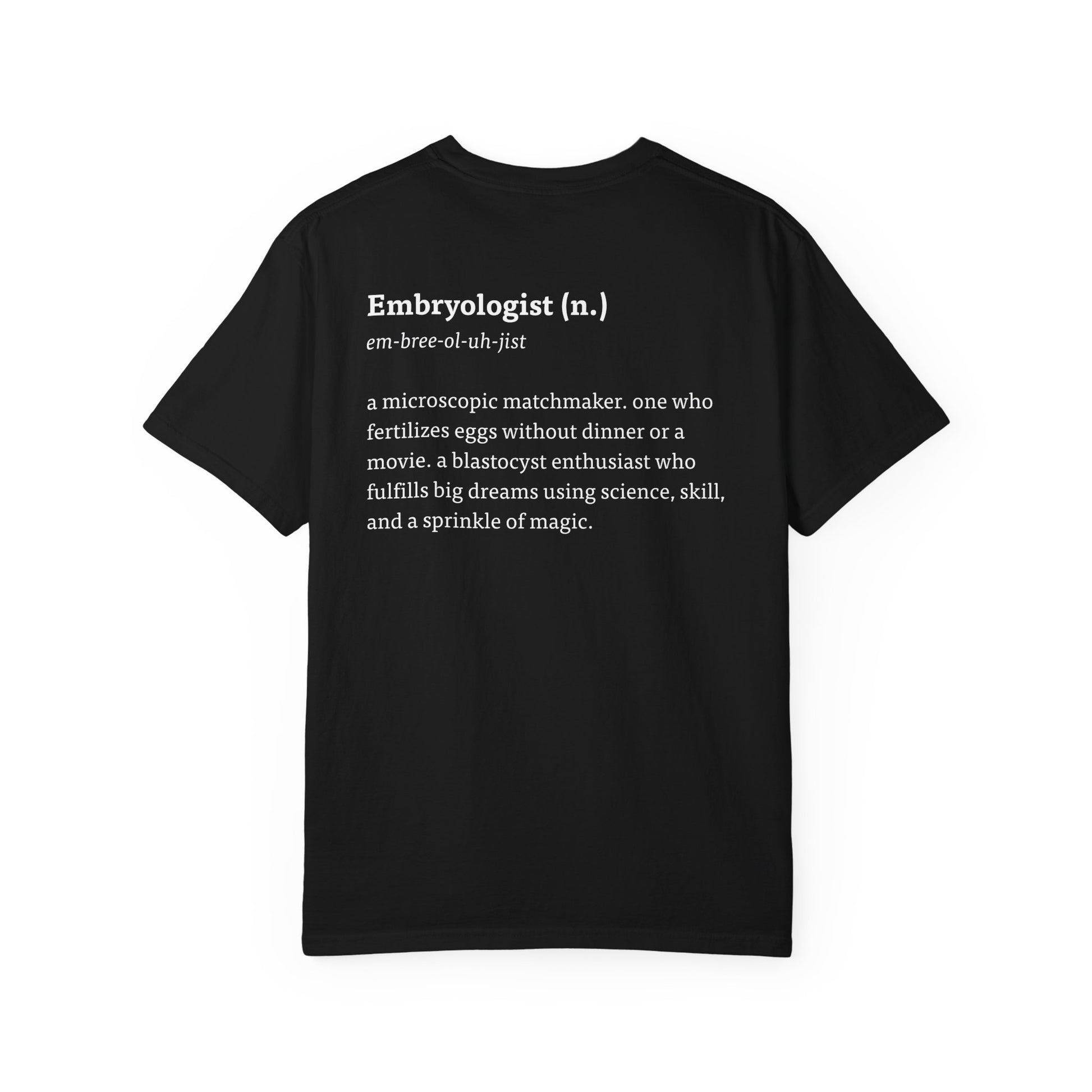 The Embryologist Definition Tee back shown in black