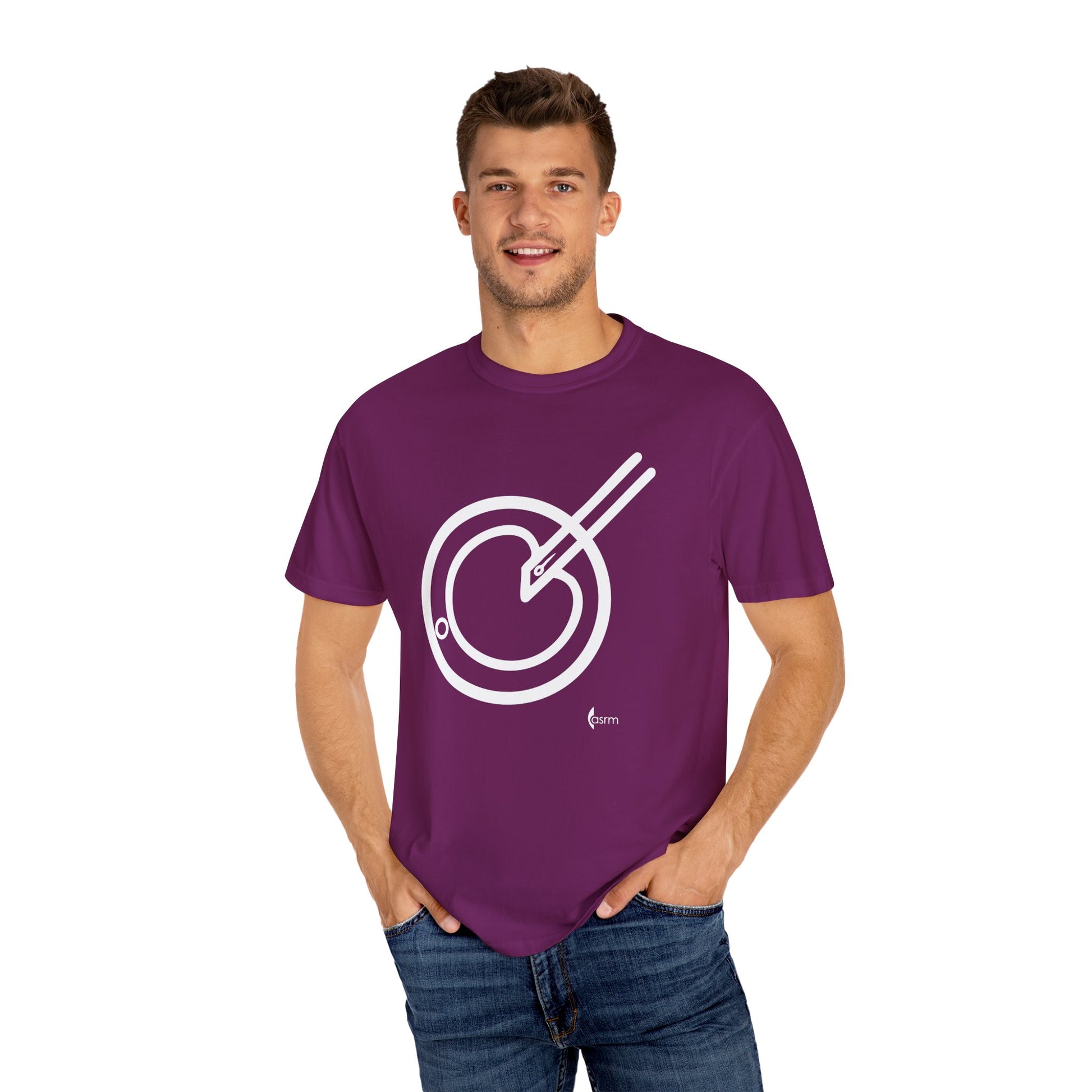 The Embryologist Definition Tee modeled in boysenberry