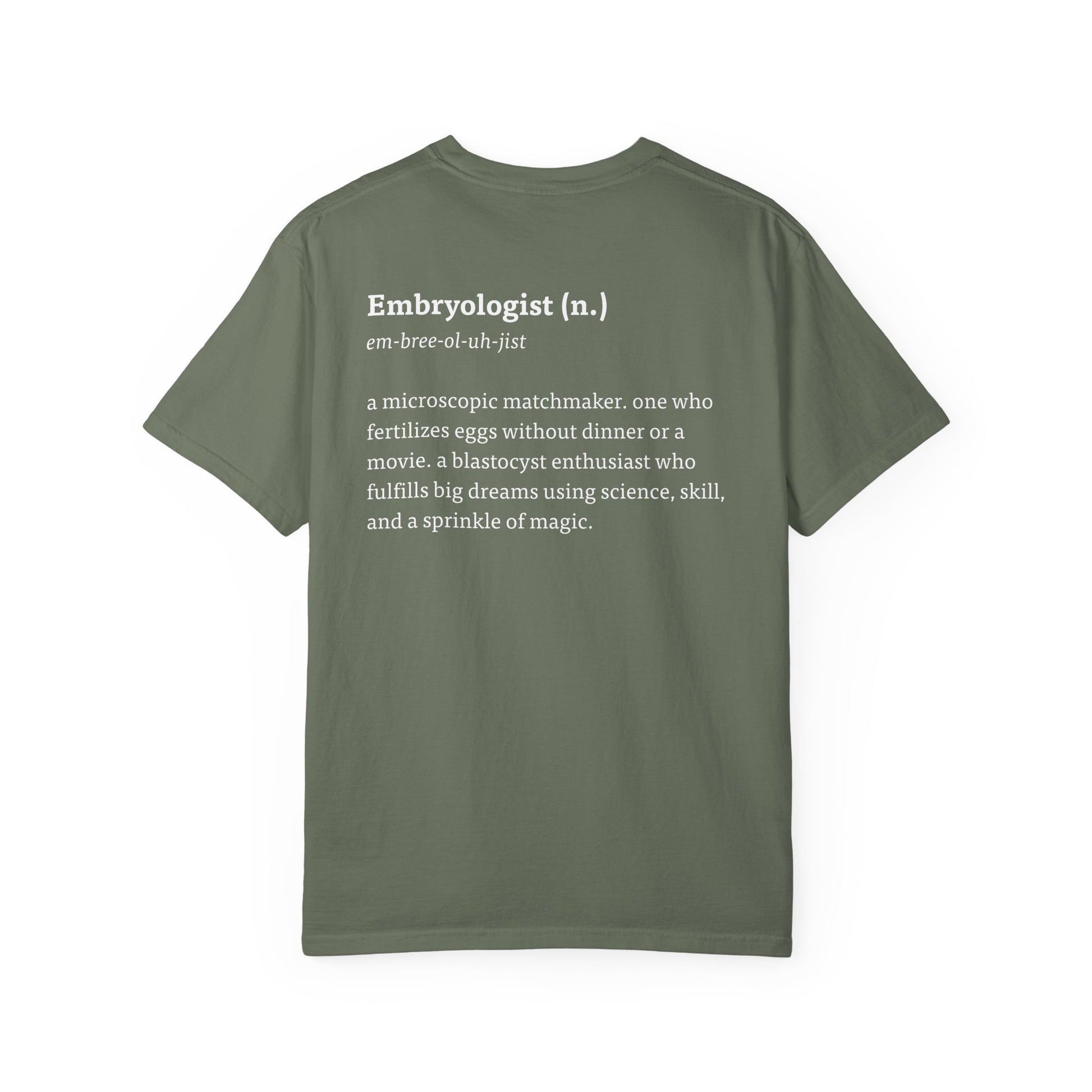 The Embryologist Definition Tee back shown in moss