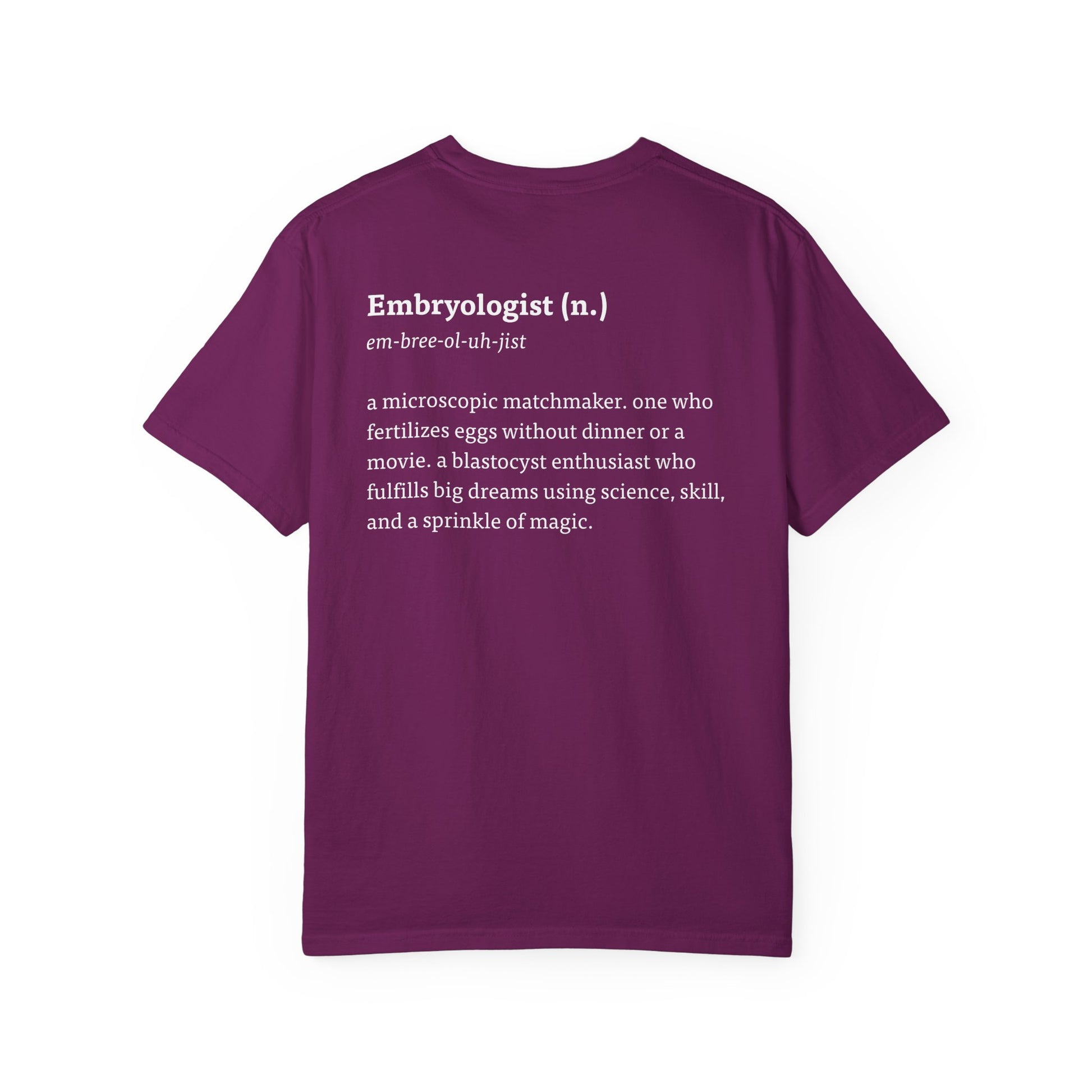 The Embryologist Definition Tee back shown in boysenberry