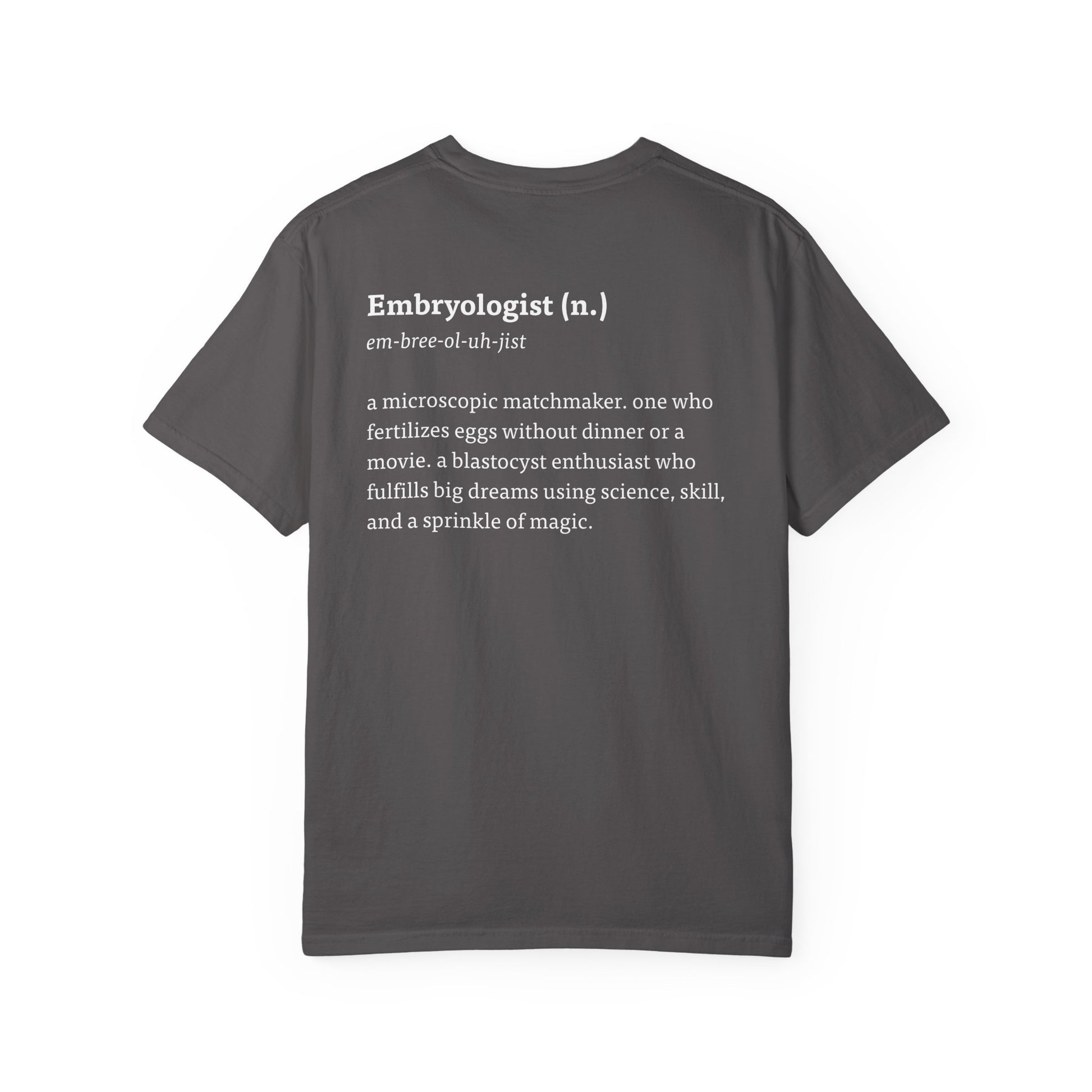 The Embryologist Definition Tee back shown in graphite