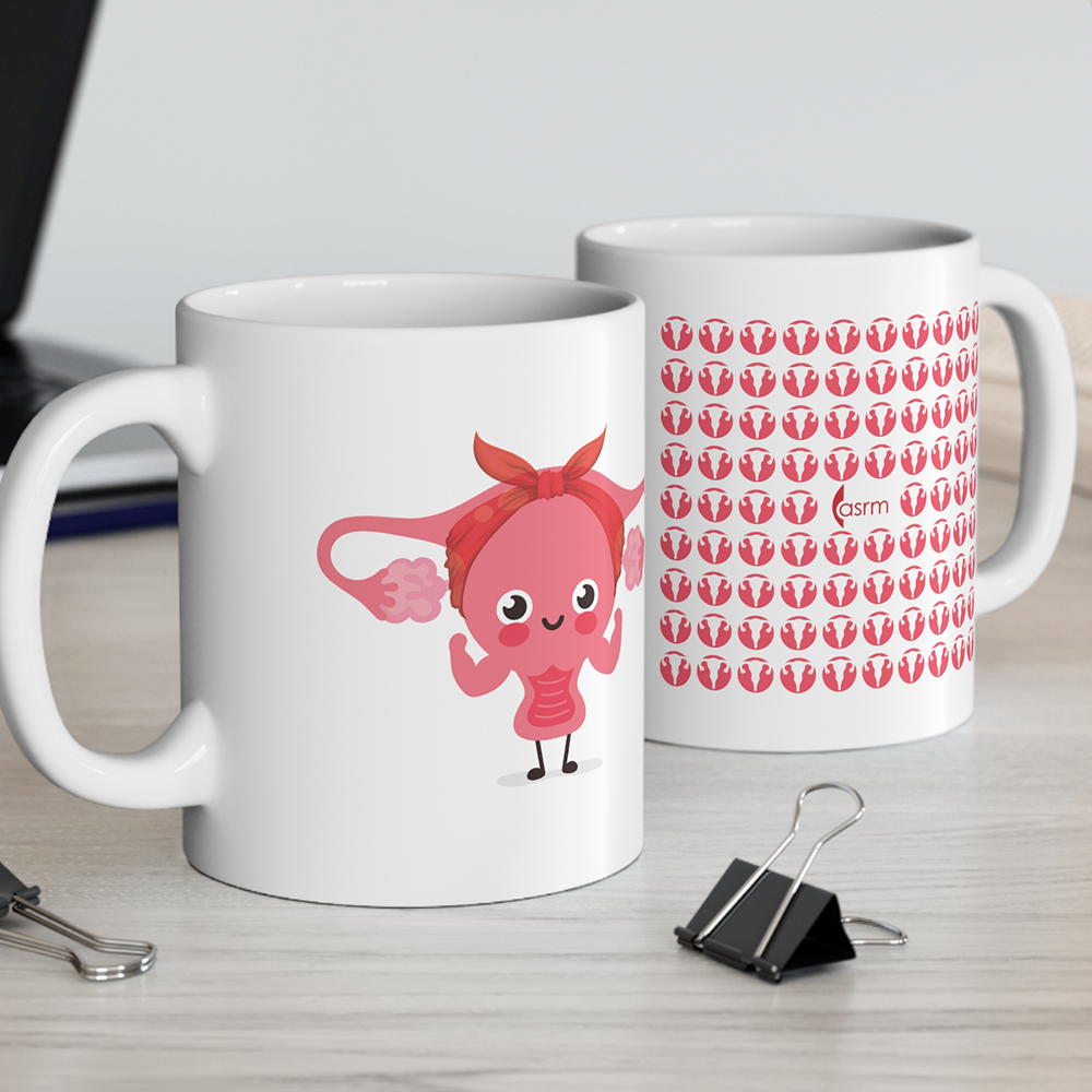 Chloe the Cuterus White Glossy Mug Modeled in context