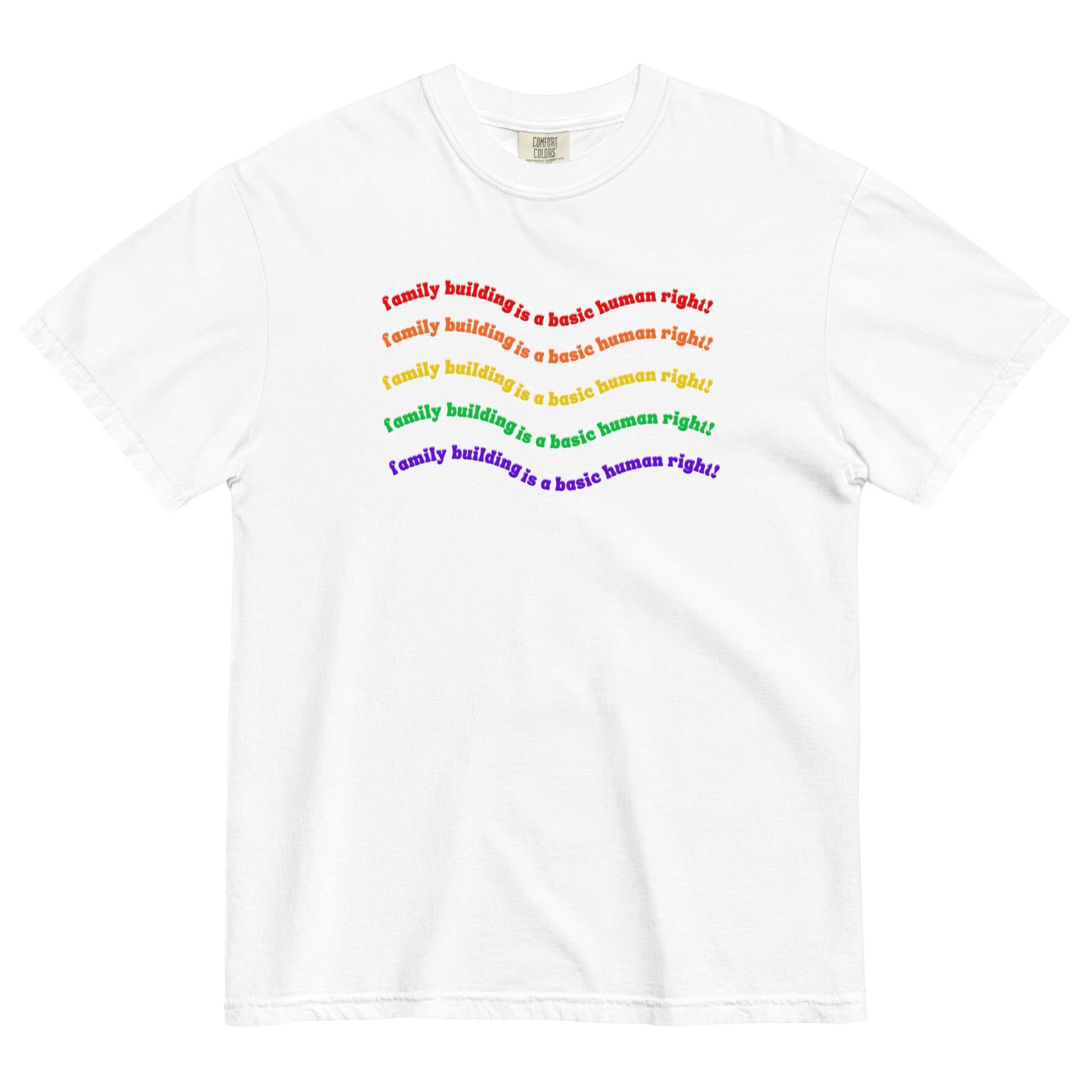 Family Building: A Basic Human Right” Unisex T-Shirt Shown in White