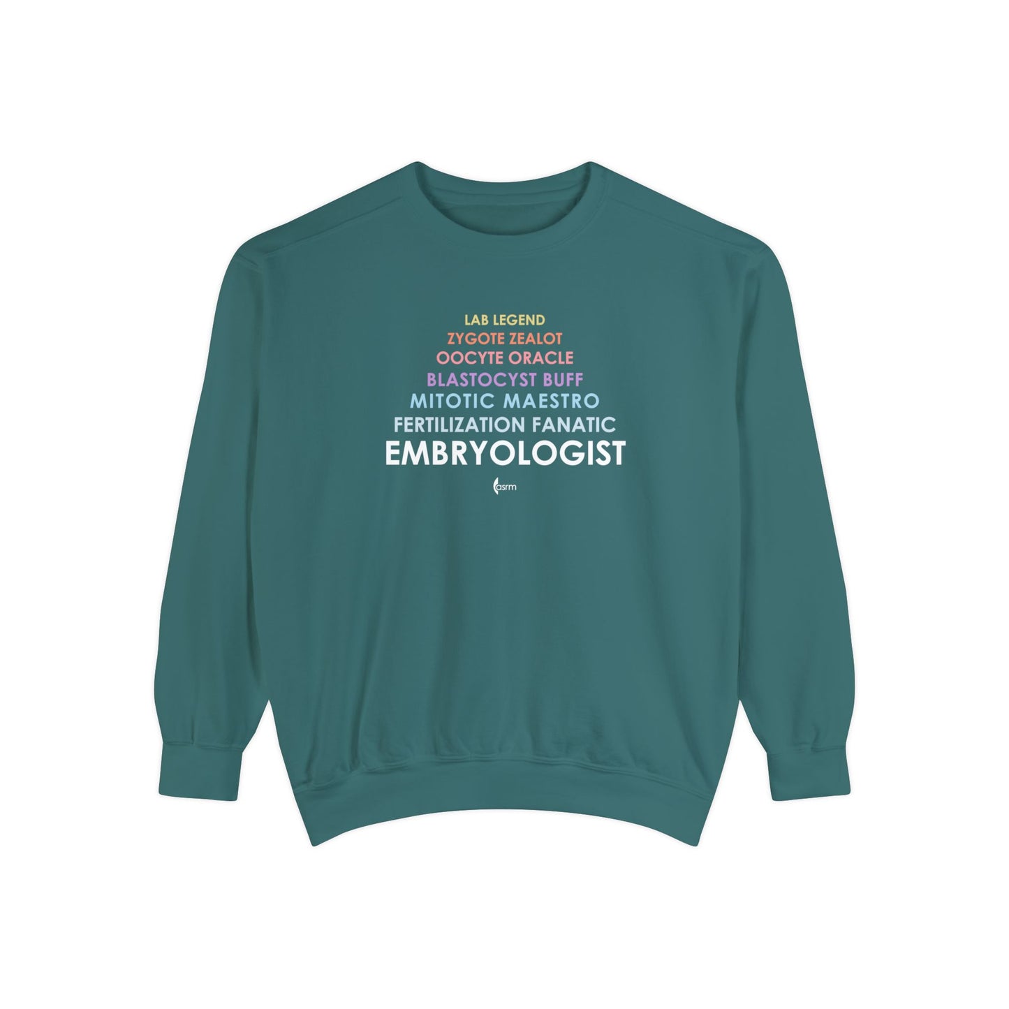 "Lab Life" Unisex Garment-Dyed Sweatshirt Shown in Blue Spruce