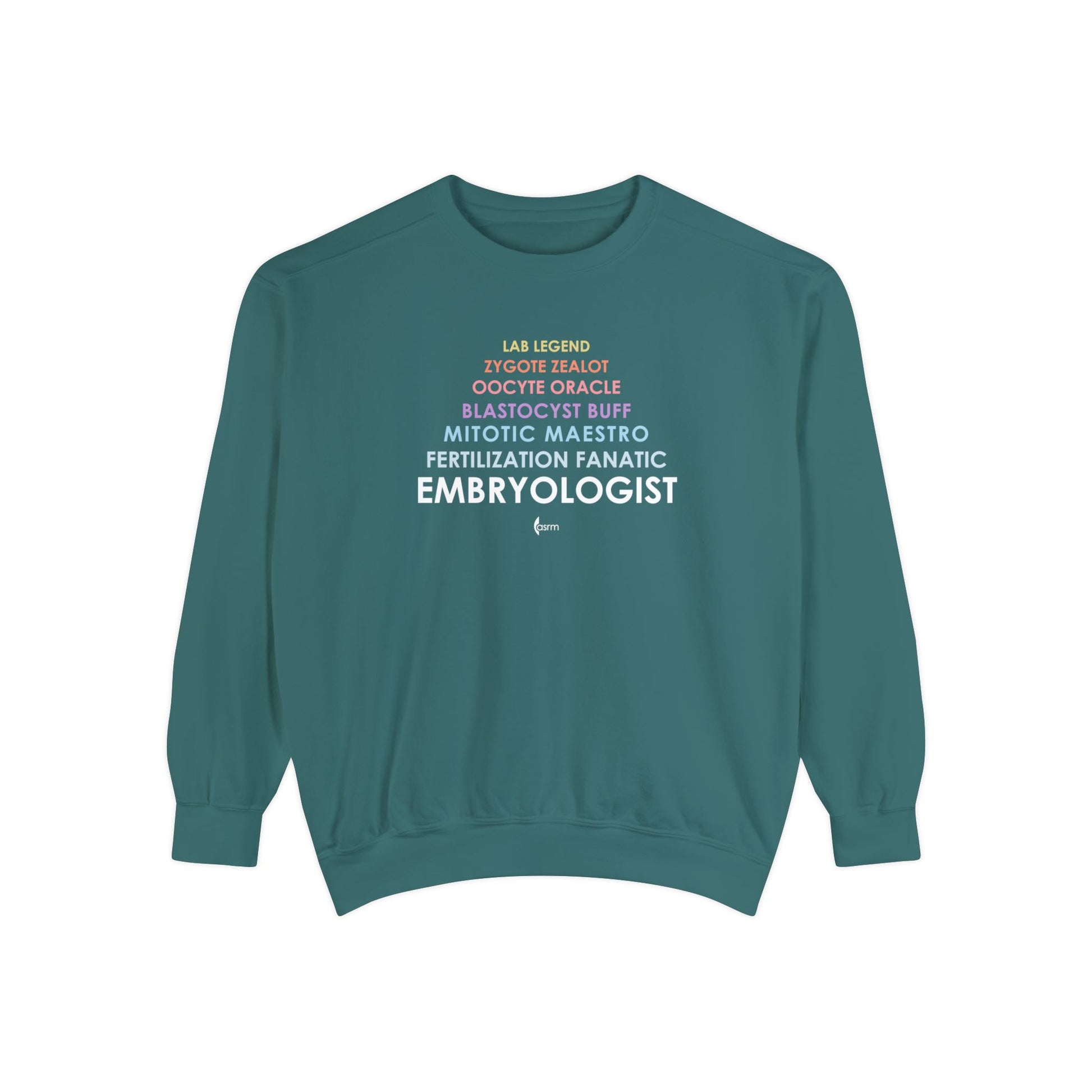 "Lab Life" Unisex Garment-Dyed Sweatshirt Shown in Blue Spruce