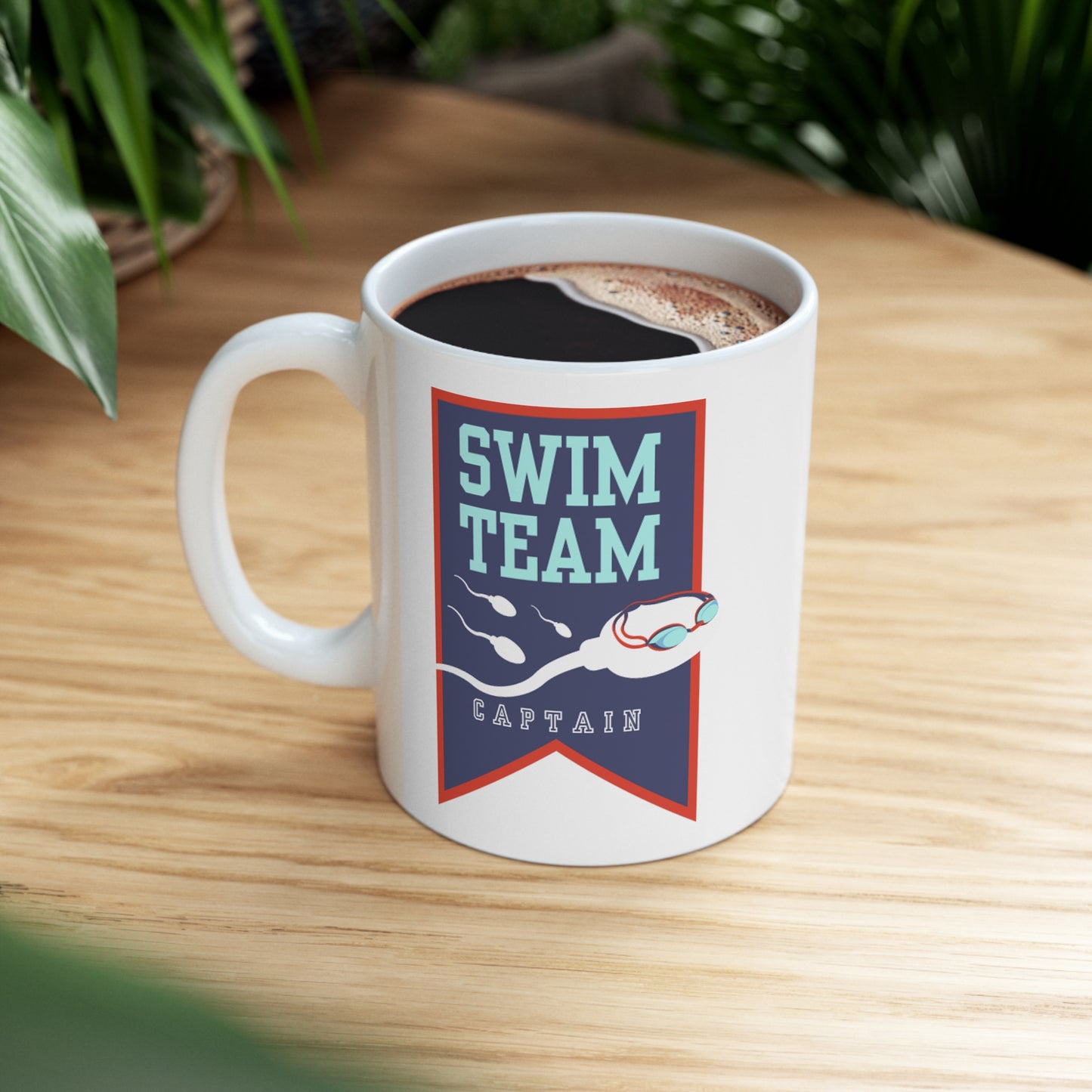 Swim Team Captain white glossy mug modeled handle left