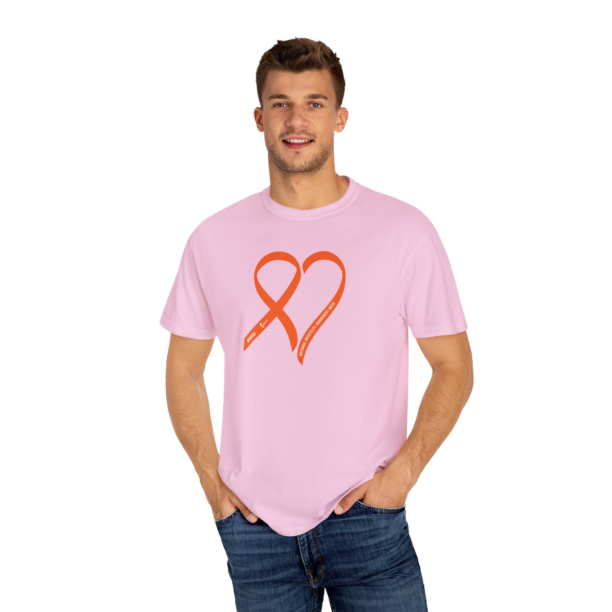 "Heart of Hope" National Infertility Awareness Week Unisex Garment-Dyed T-shirt Shown in Blossom