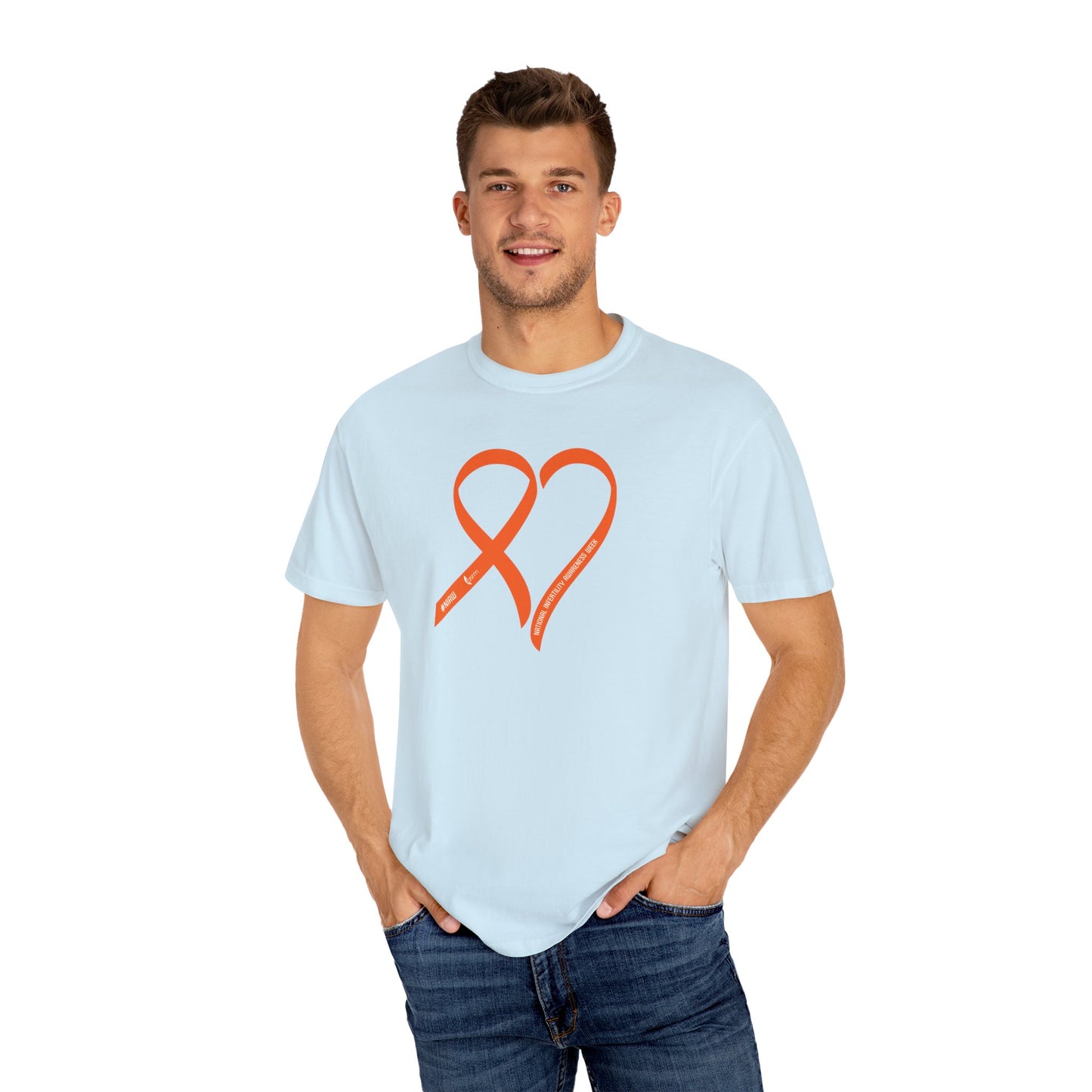 "Heart of Hope" National Infertility Awareness Week Unisex Garment-Dyed T-shirt Shown in Chambray