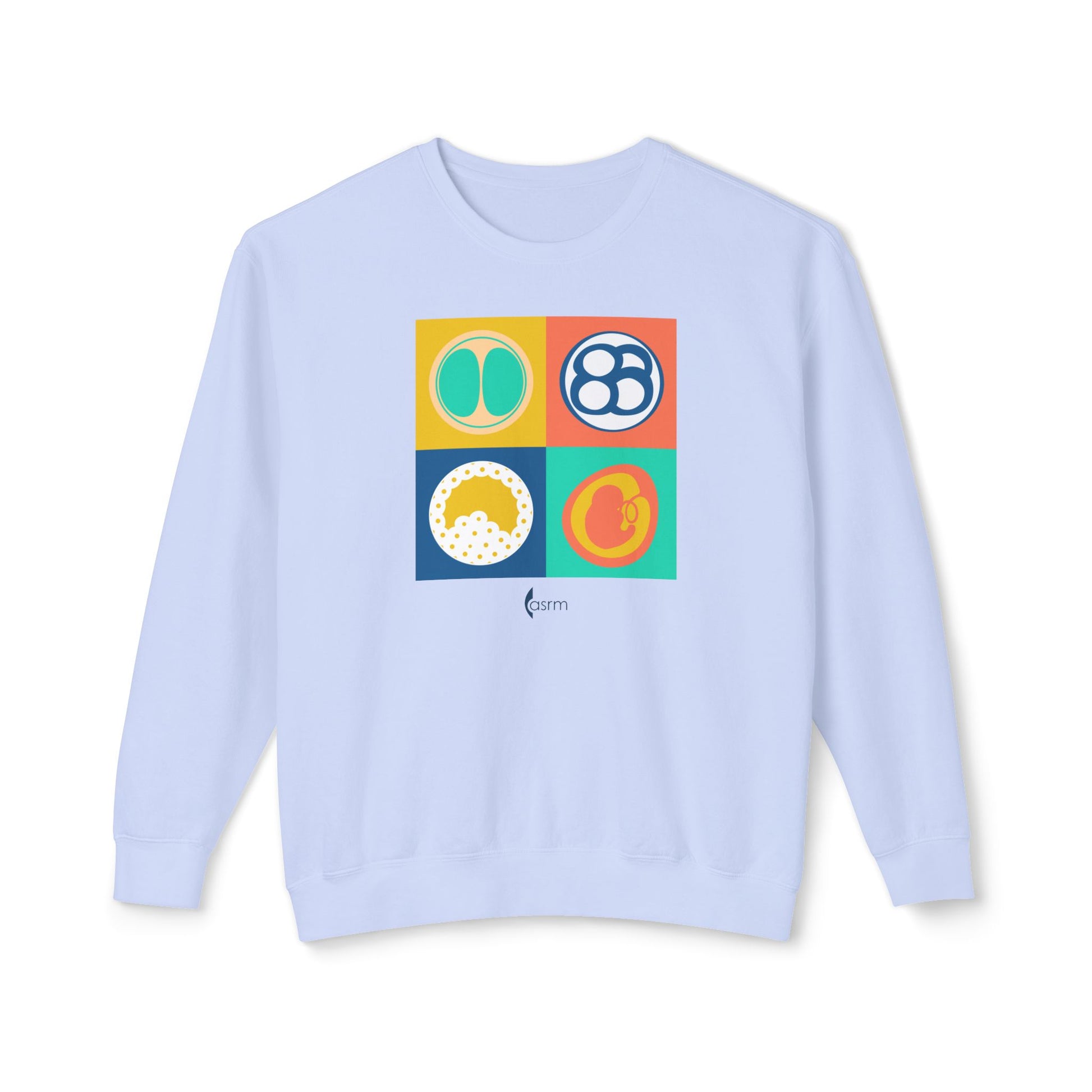 "Colorful Beginnings" Unisex Lightweight Crewneck Sweatshirt Shown in Hydrangea