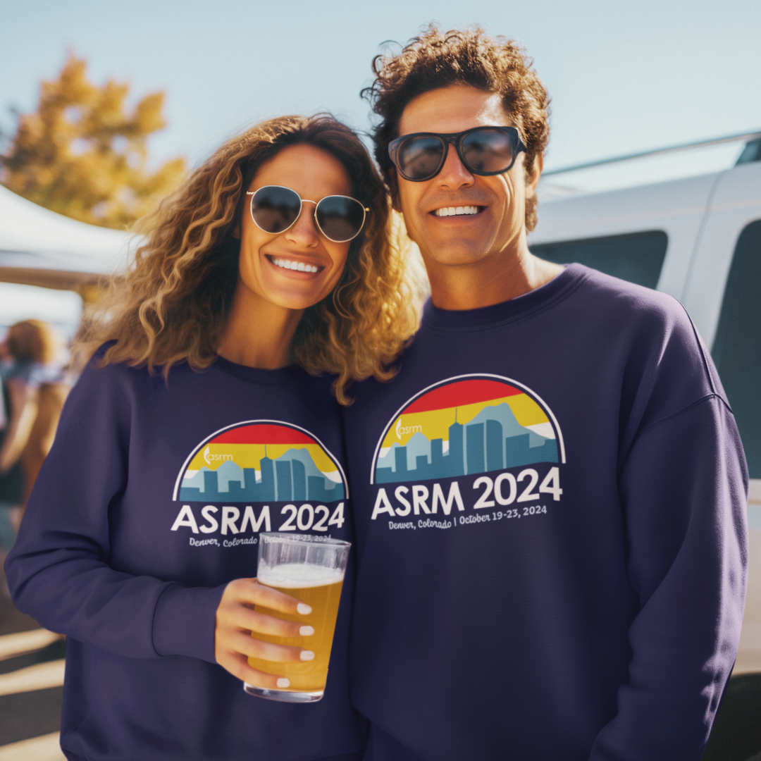 ASRM 2024 Sweatshirt Modeled on a Male and Female