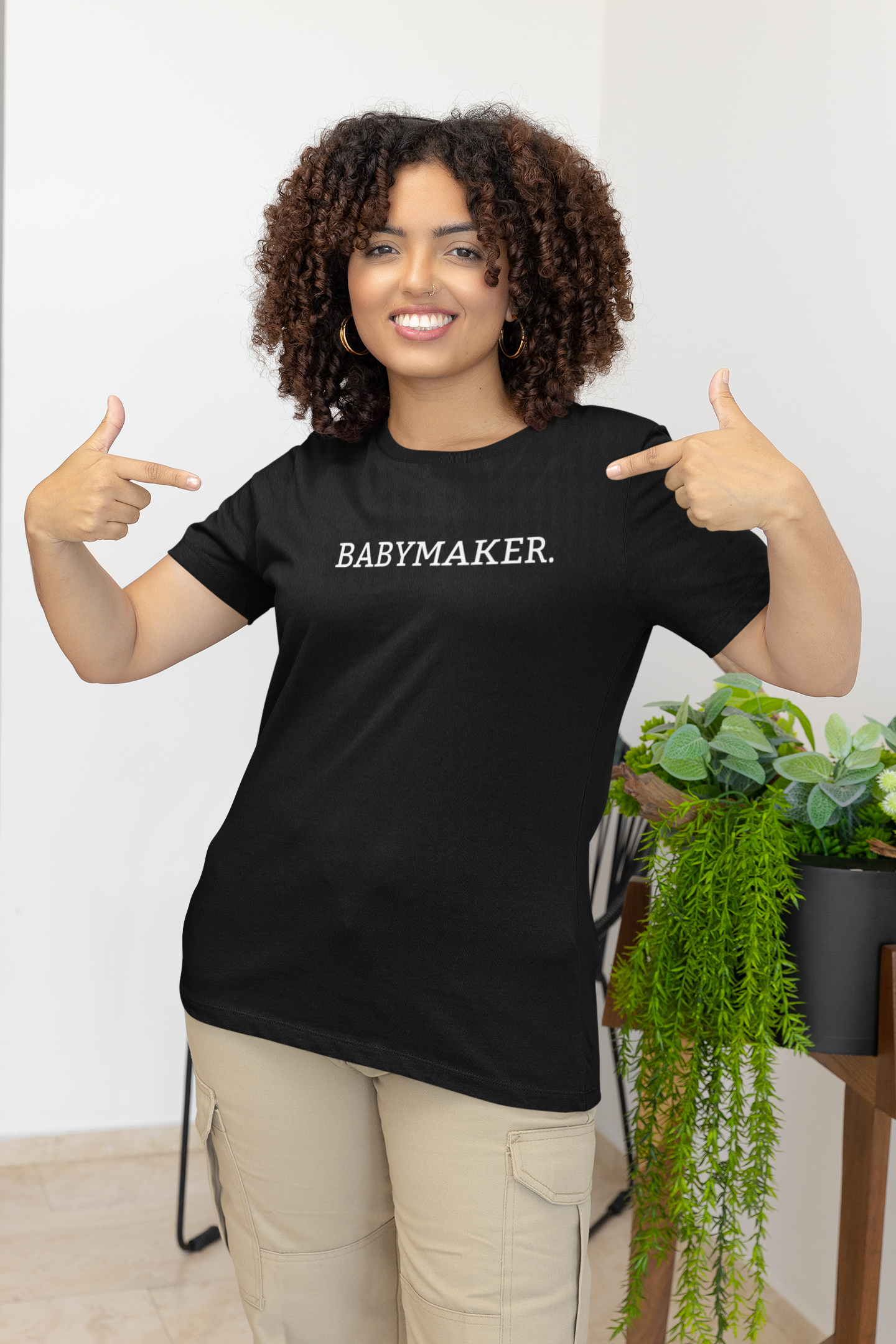 BABYMAKER Unisex T-shirt modeled on woman