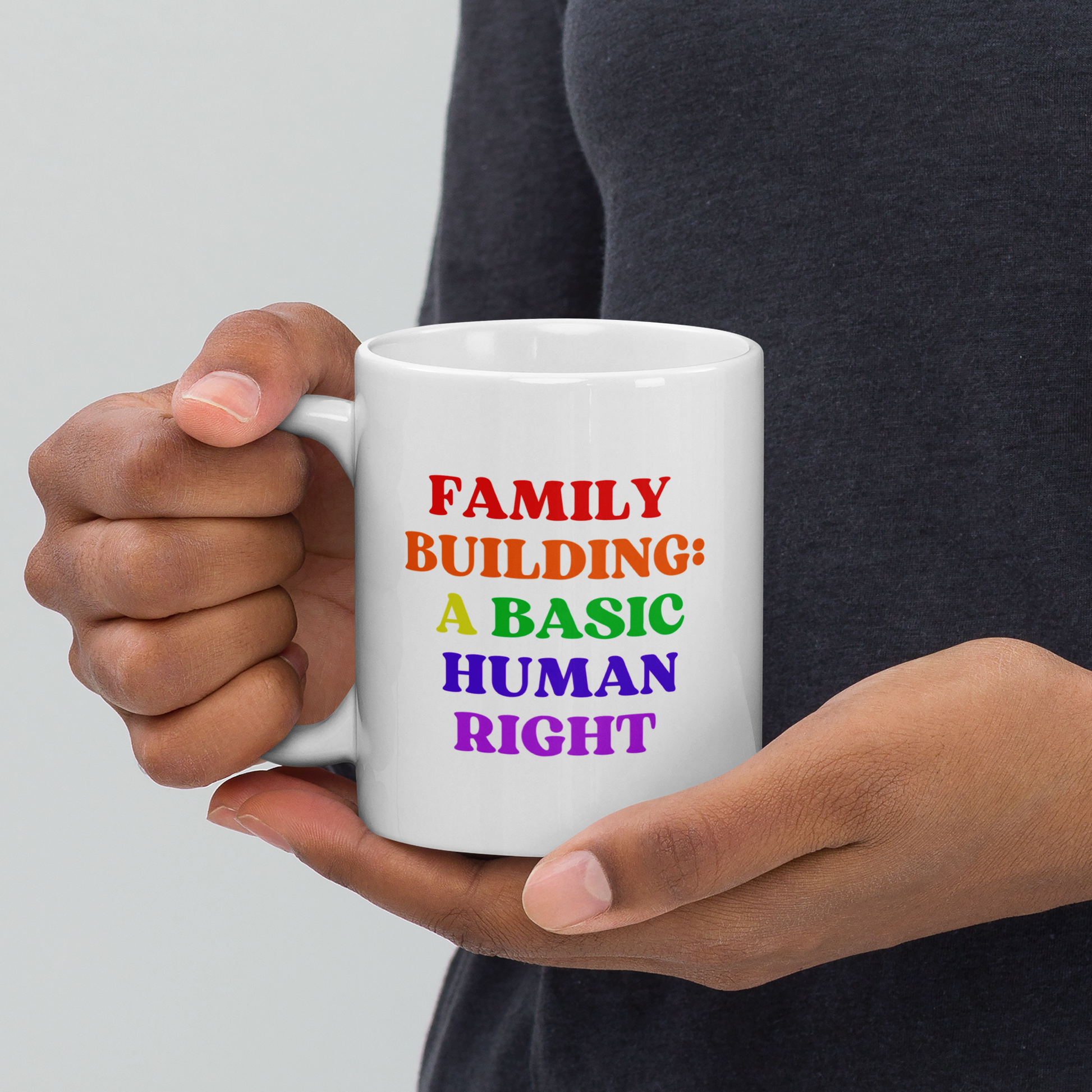 Family Building: A Basic Human Right White Glossy Mug Handle Left