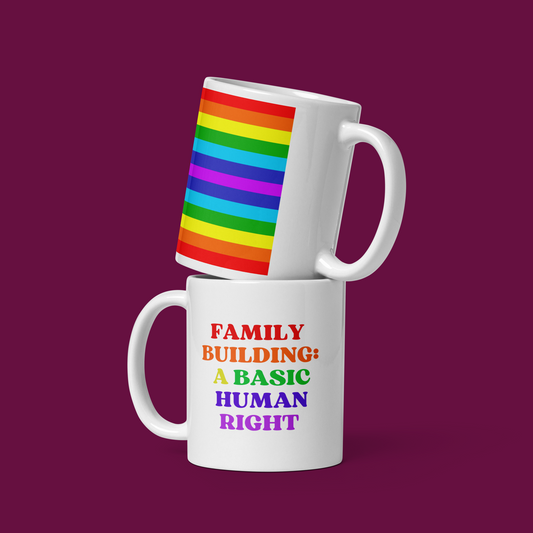 Family Building: A Basic Human Right White Glossy Mug Hero Image
