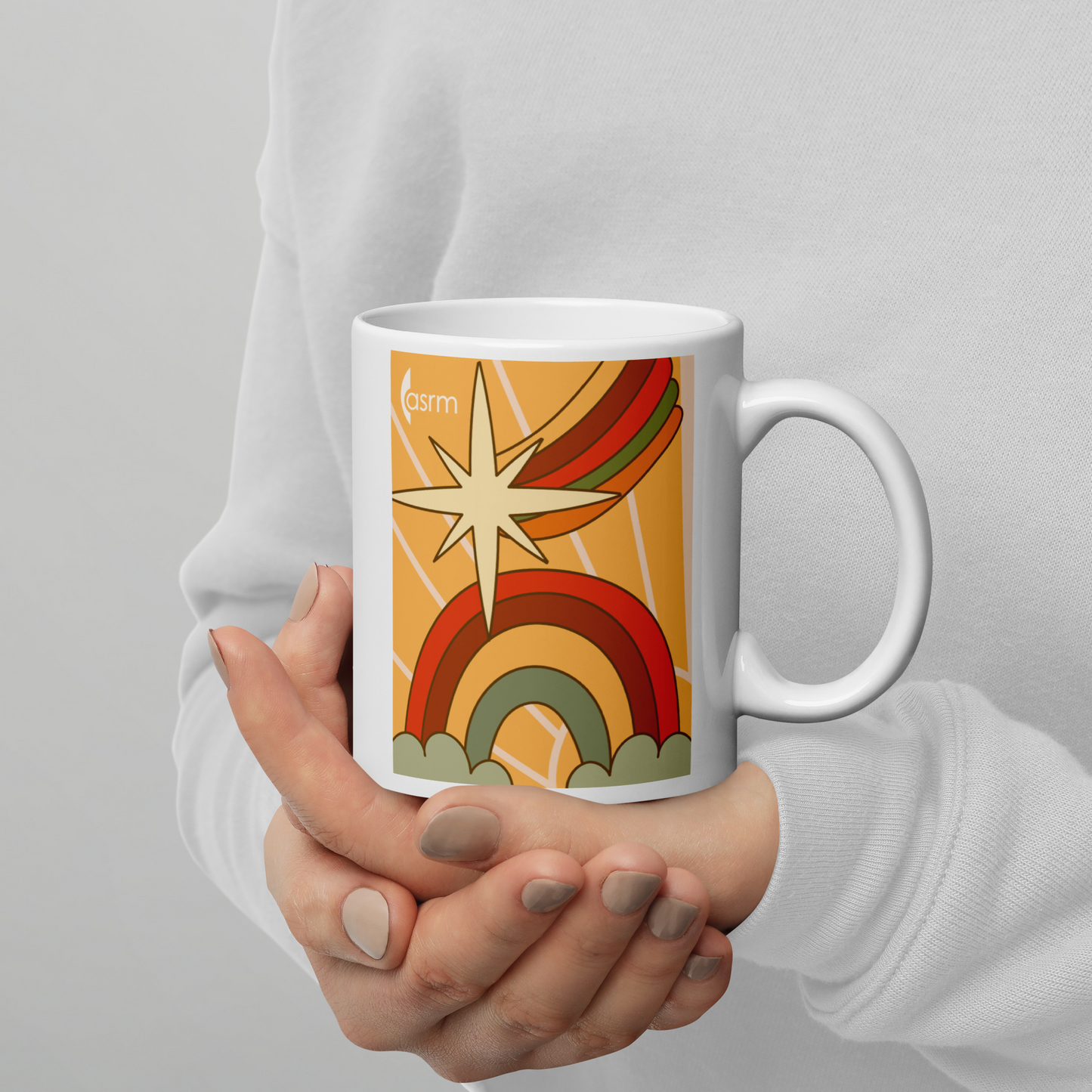 Peace, Love, and Reproductive Rights White Glossy Mug Modeled Handle Right