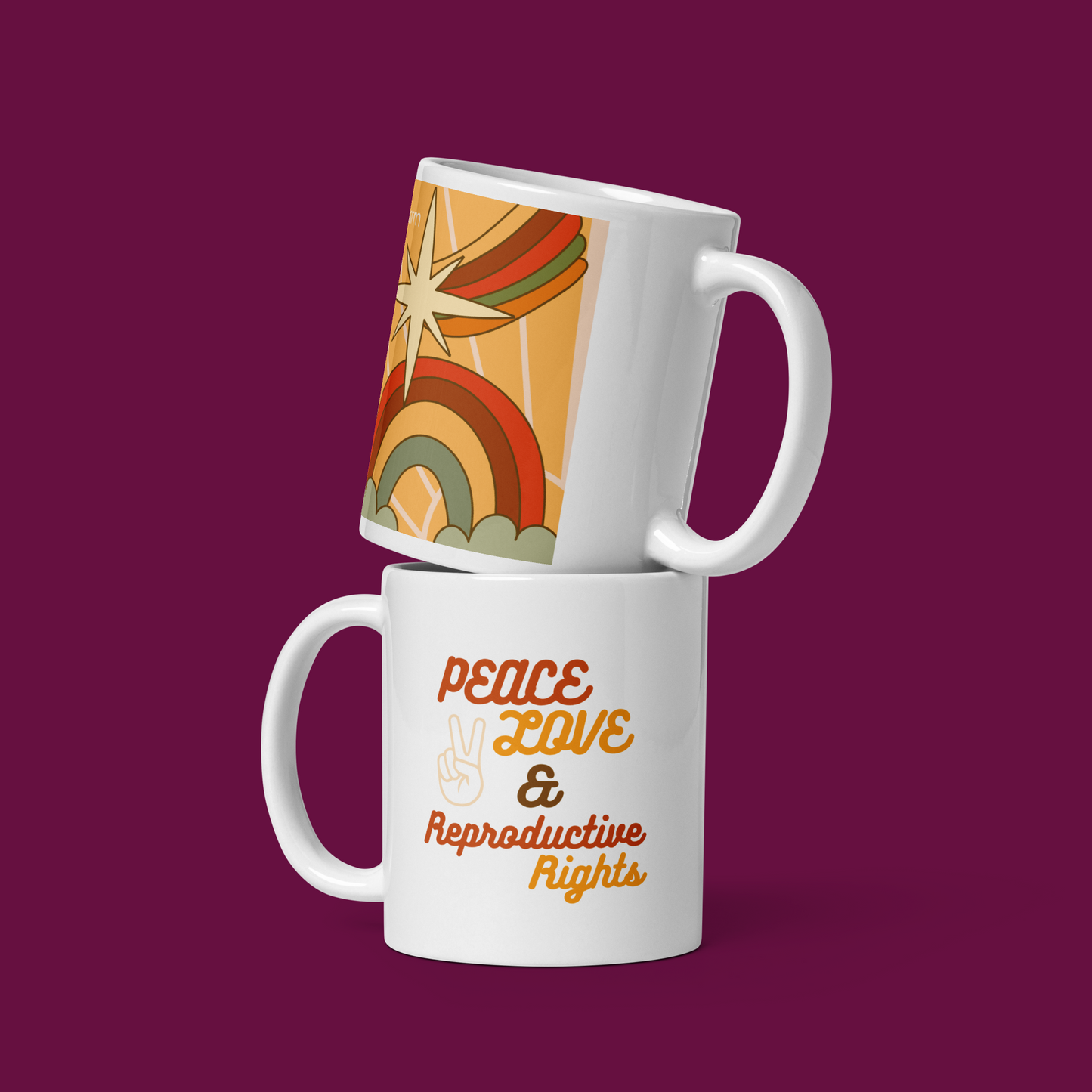 Peace, Love, and Reproductive Rights White Glossy Mug Hero Image