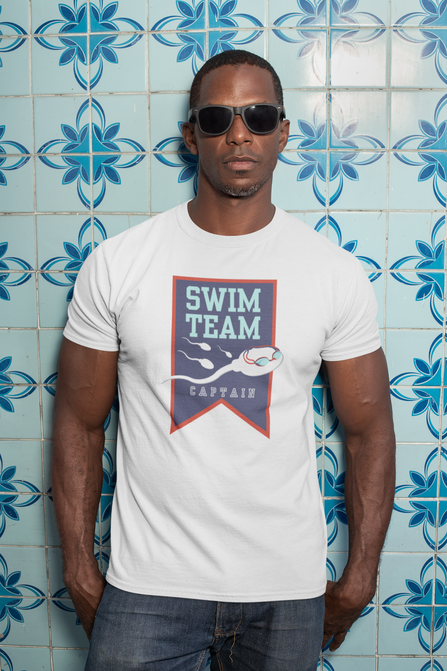 Swim Team Captain Unisex Heavyweight T-Shirt Featured on Man