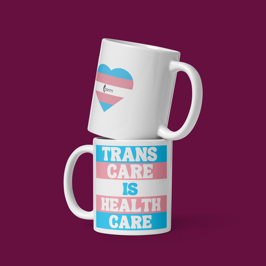 Trans Care is Health Care White Glossy Mug Hero Image