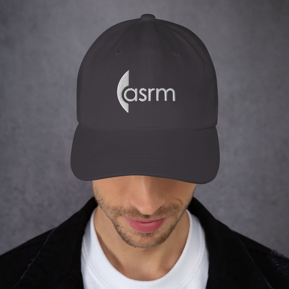 ASRM Logo Embroidered Hat front top view modeled in Dark Grey