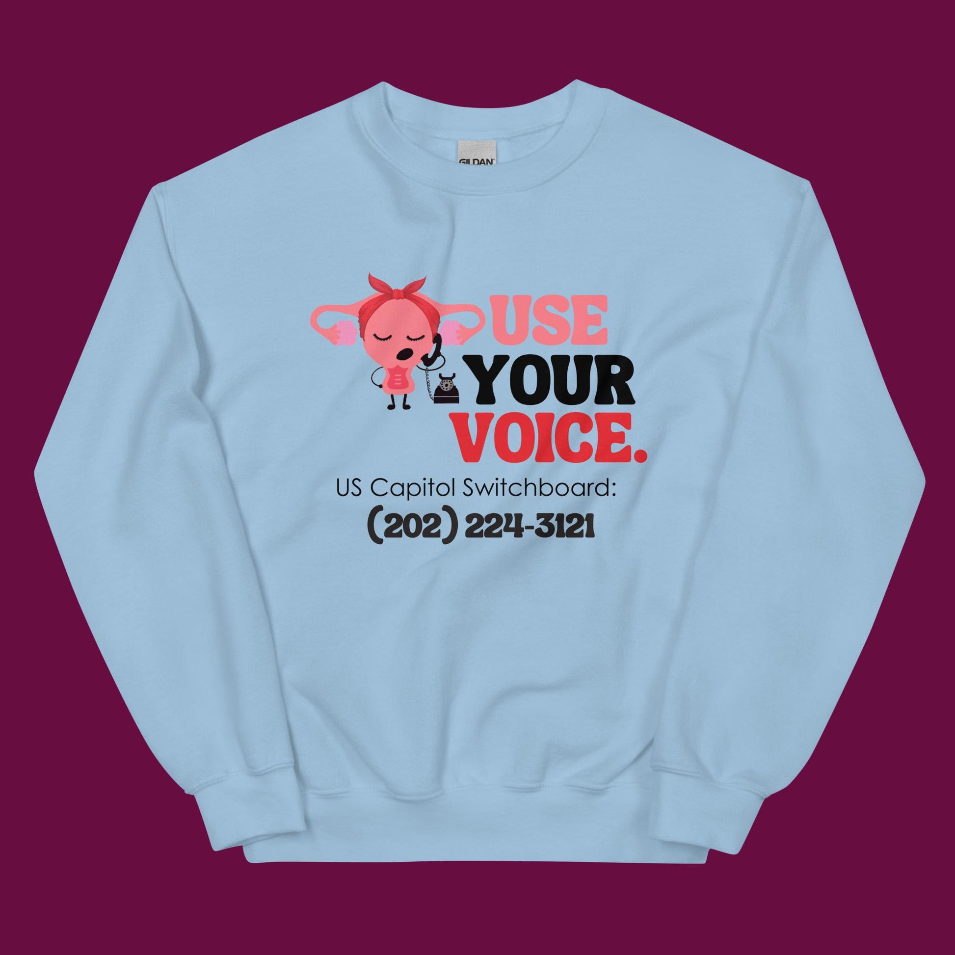 Use Your Voice Reproductive Rights Sweatshirt Hero Image in Light Blue