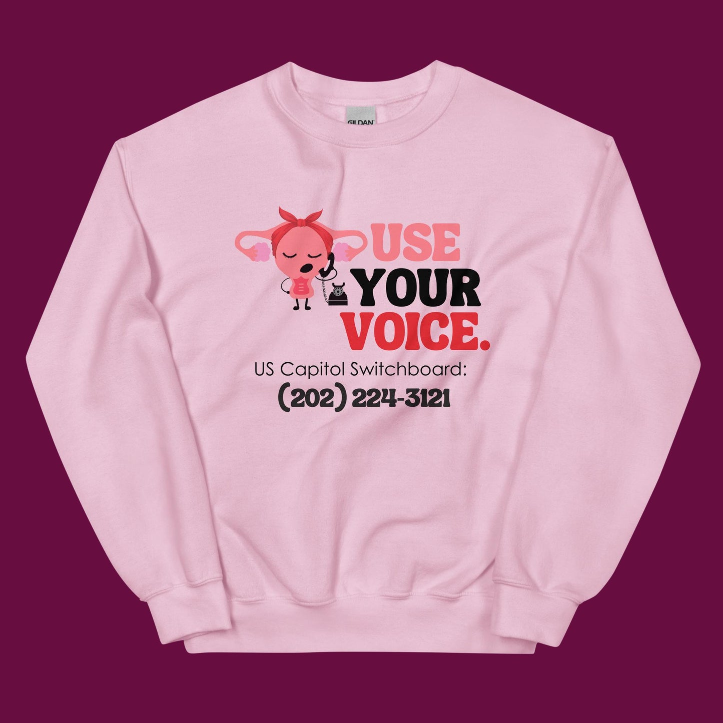 Use Your Voice Reproductive Rights Sweatshirt Hero Image in Light Pink