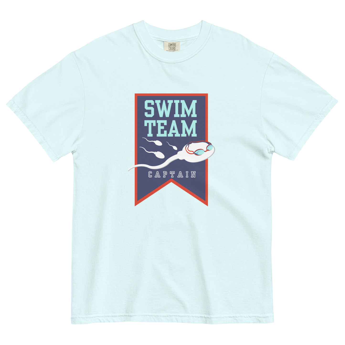 Swim Team Captain Unisex Heavyweight T-Shirt Shown in Chambray