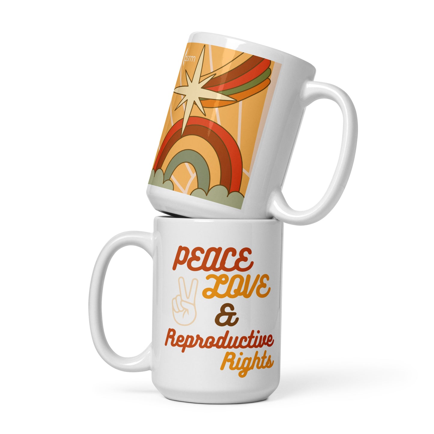 Peace, Love, and Reproductive Rights White Glossy Mug 15 oz